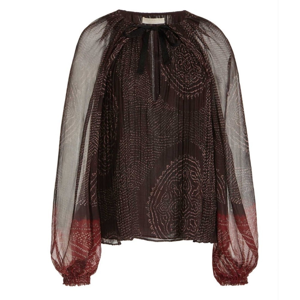 NEW Ulla Johnson Pauline Metallic Peasant Garnet Sheer Transparent Puff Sleeve 6